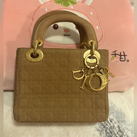 Authentic Mini Lady Dior in Nylon Beige double top handles with Strap - Picture 3 of 11